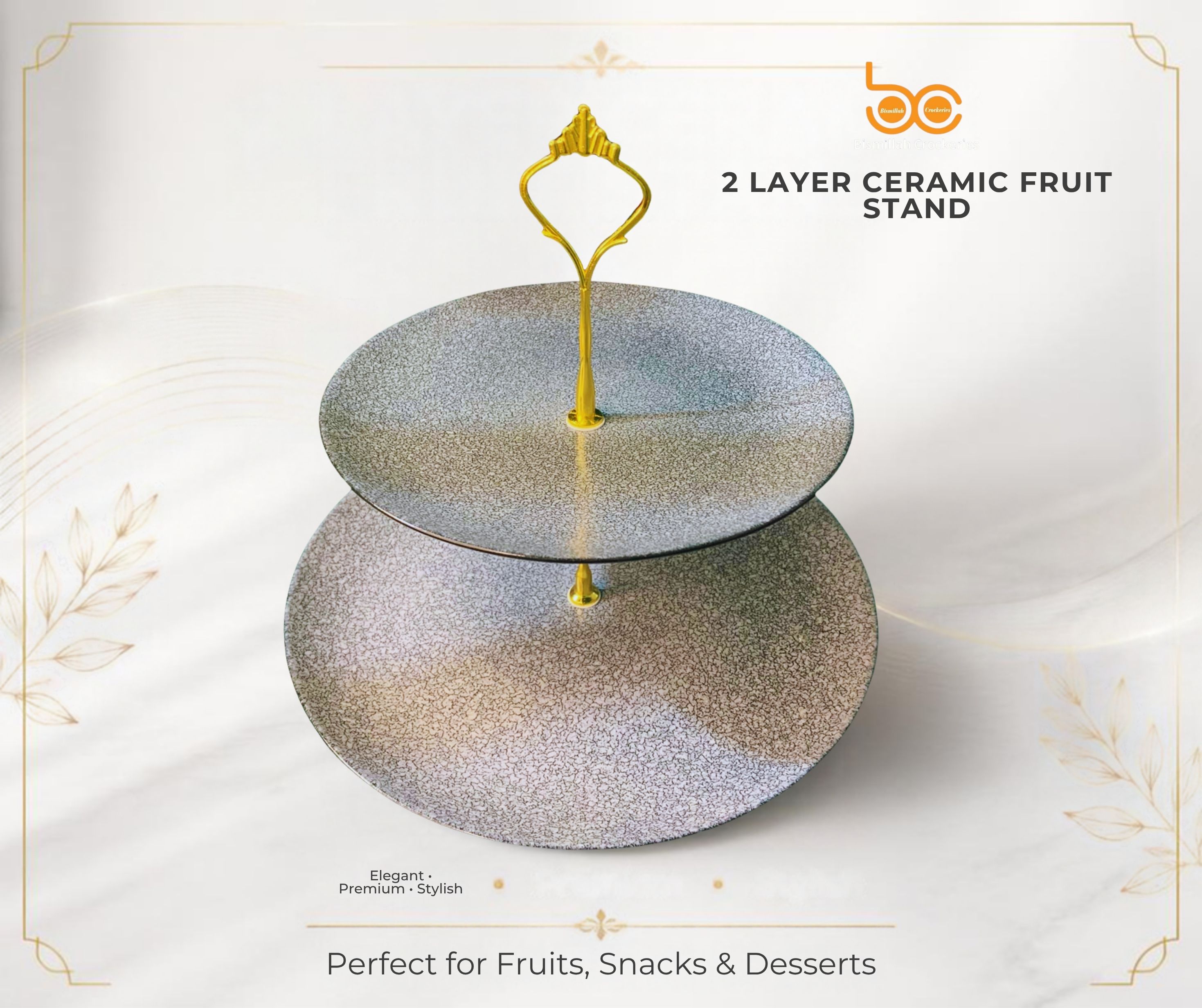 Two Layer Grey Color Ceramic Marble Design Fruit Stand Model-9